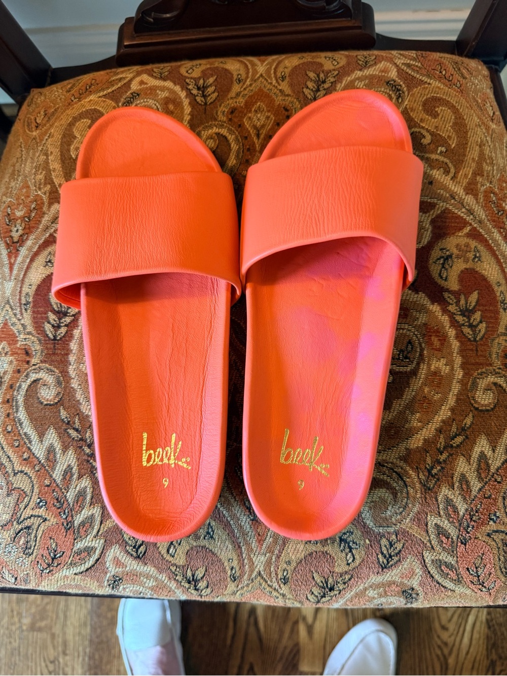 Beek Coral Leather Slide Sandals Tangerine color size 9 memory foam footbed - Picture 12 of 12